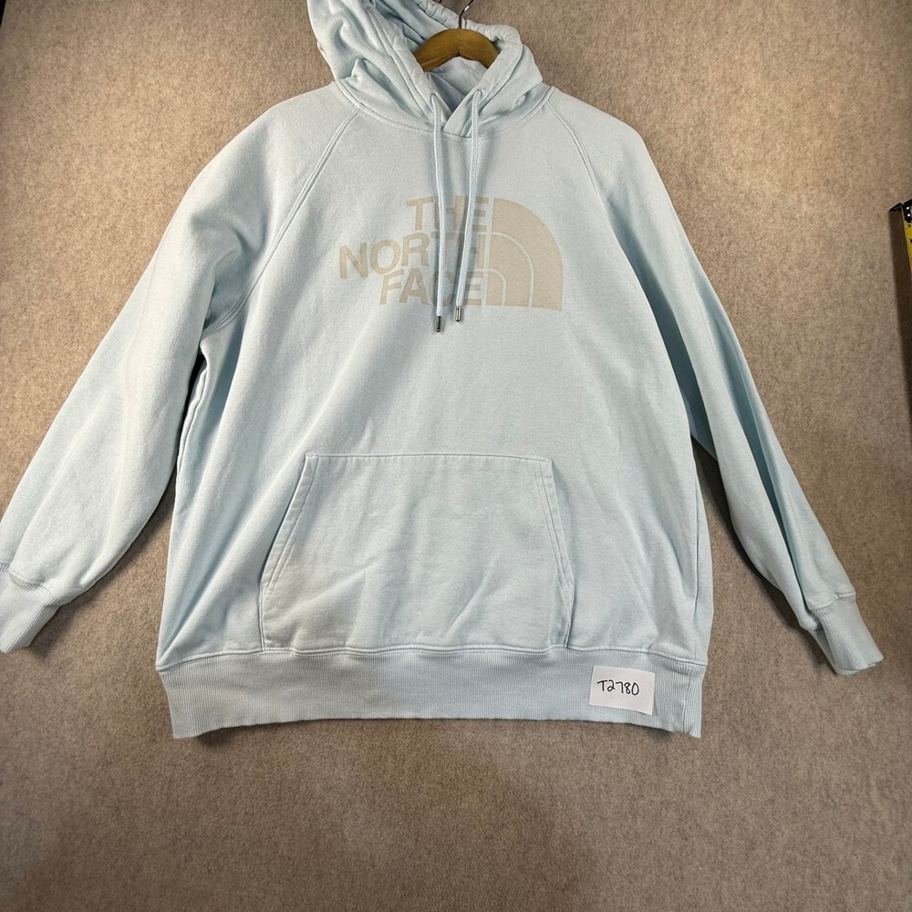 The North Face Womens XL Hoodie Light Blue Logo Pullover Sweatshirt